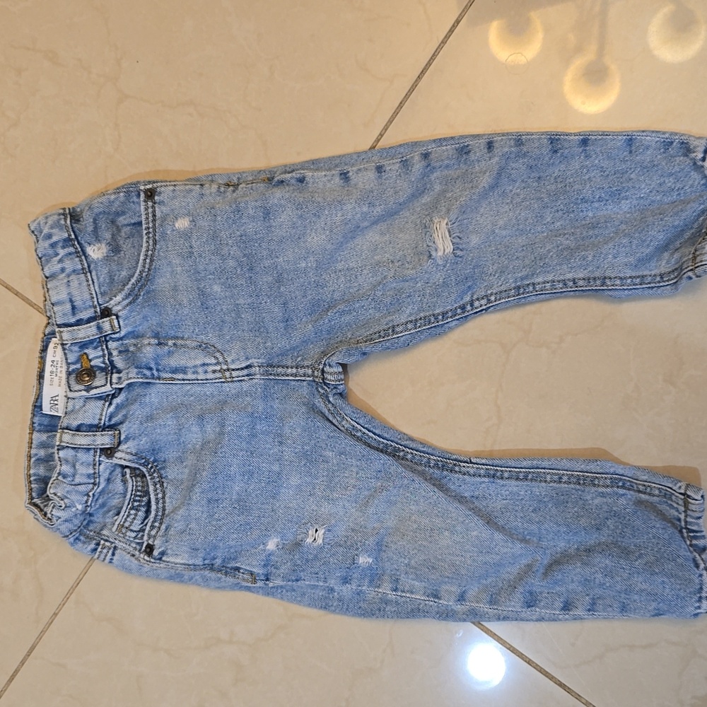 Zara Blue Denim Jeans with Yellow Accents